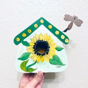 Vintage wooden hand painted sunflower Green crafted napkin holder/ cubby